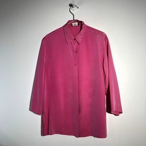 Vintage Softwear Silk Blend Pink Button Down Shirt Side Split XL